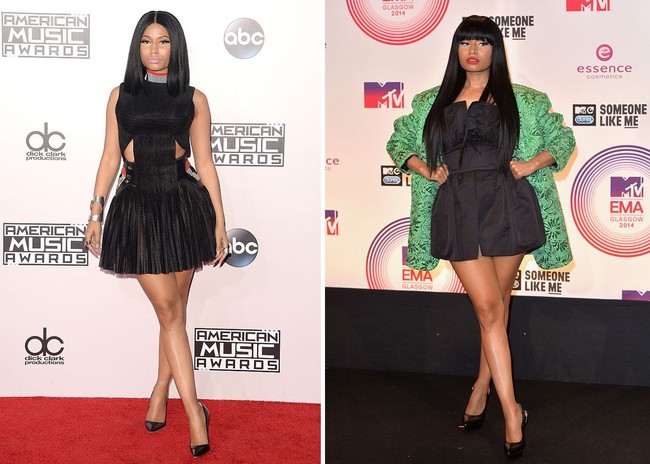 Jika diperhatikan, Nicki Minaj sangat sering terlihat menyilangkan kaki ketika bergaya di red carpet. Foto: Getty Images