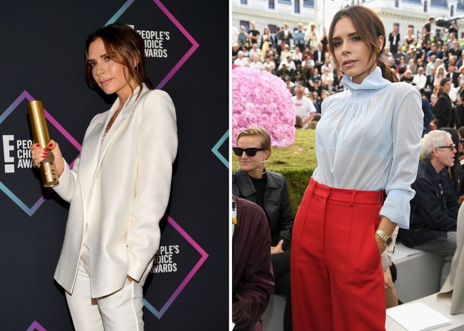 Ketika ada kamera menyorotnya, Victoria Beckham otomatis langsung bergaya dengan mencondongkan tubuh ke belakang dan salah satu tangannya diletakkan di paha. Foto: Getty Images