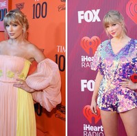 Menghadap samping dengan salah satu tangan berkacak pada pinggul adalah gaya andalan Taylor Swift. Foto: Getty Images
