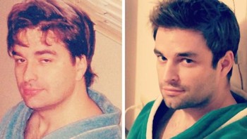 Ekspresi yang sama foto muda ayah dan anak. (Foto: Brightside)