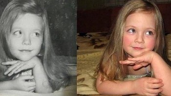 Gemas! Kala pose sang anak (kanan) memiliki gaya yang sama persis dengan ibunya saat kecil. (Foto: Brightside)