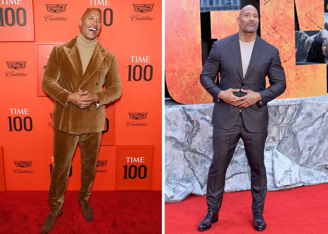 Dwayne Johnson dengan kedua tangan saling menggenggam di depan perut. Foto: Getty Images