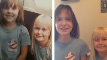 Aku bersama saudara perempuan di tahun 1984, lalu foto (kanan) foto anakku, (Foto: Brightside)