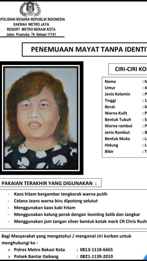 Sketsa wajah korban.