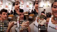 Diambil dari hasil screenshot saat melakukan live di IG, Agnez Mo memperlihatkan dirinya sedang bersama Jeffrey yang sedan minum segelas kopi. Foto: Istimewa