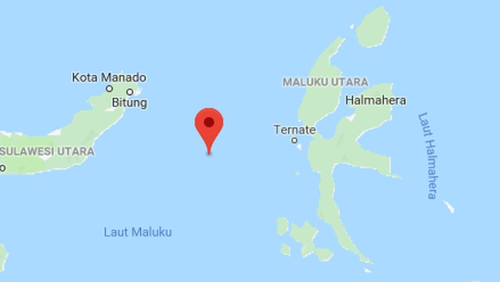 Titik gempa M 7,1 di barat daya Ternate (Google Maps)
