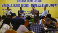 Ketua DPP Partai Golkar Andi Sinulingga dalam diskusi publik Dinamika Partai Golkar di Hotel Puri Denpasar, Kuningan, Jakarta Selatan, Minggu (7/7/2019), mengatakan, yakin bahwa restu Jokowi sangat penting.
