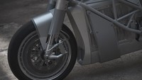 Jika melihat modifikasi yang disajikan motor listrik ini, motor ini hanya memiliki satu warna abu-abu. Jika dilihat lagi, motor ini menonjolkan frame di bagian sisi dan plat alumunium yang melindungi motor listrik. Pada bagian buritan, tampilan tajam menambah futuristik motor listrik ini. Foto: Pool (visordown)
