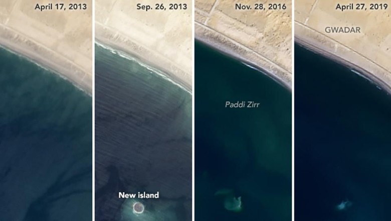 Zalzala Koh yang muncul dan tenggelam (NASA) Zalzala Koh yang muncul dan tenggelam (NASA)