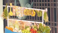 Waduh, biawaknya disulap jadi tukang sayur. Jadi, dia manjat pagar supaya orang rumah beli dagangannya. Foto: Twitter
