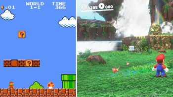 Gamer jadul pasti familiar banget dengan penampakan game Mario di kiri. Sekarang, Mario sudah bertransformasi tanpa semata side scrollling. (Foto: via Reddit)