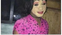 Waduh! Kalau mau make up pake bedak dong jangan akai tepung beras. Nanti jadinya seperti gadis yang satu ini. Foto: istimewa