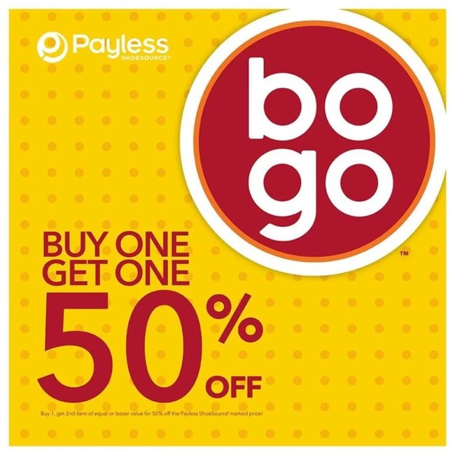 Payless memberikan penawaran menarik. Ada promo buy 1 get 1 dan diskon 50% untuk pembelian kedua. Foto: Twitter