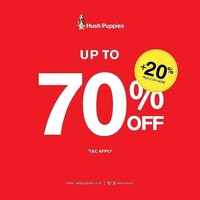 Hush Puppies diskon hingga 70% pada periode Promo End of Season Sale kali ini. Bahkan ada tambahan ada 20% untuk pembelian dua produk atau lebih. Foto: Twitter
