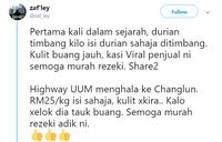 Jual Durian Kupas dengan Harga Murah, Penjual Durian dari Kedah Ini Viral
