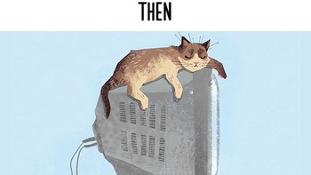 Dulu si meong masih bisa tiduran di atas TV CRT. Sekarang gimana coba? (Foto: Boredpanda.com)