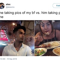 Banyak influencer memanfaatkan pacar dan suami mereka untuk menjadi fotografer pribadi. Sayangnya tak semua pria punya kemahiran yang sama. Cuitan wanita ini mengenai perbedaaan saat wanita dan pria saling memotret adalah buktinya. Banyak wanita merasakan hal yang sama, mereka pun membalas postingan itu dengan bukti mereka sendiri. Foto: Twitter/Facebook