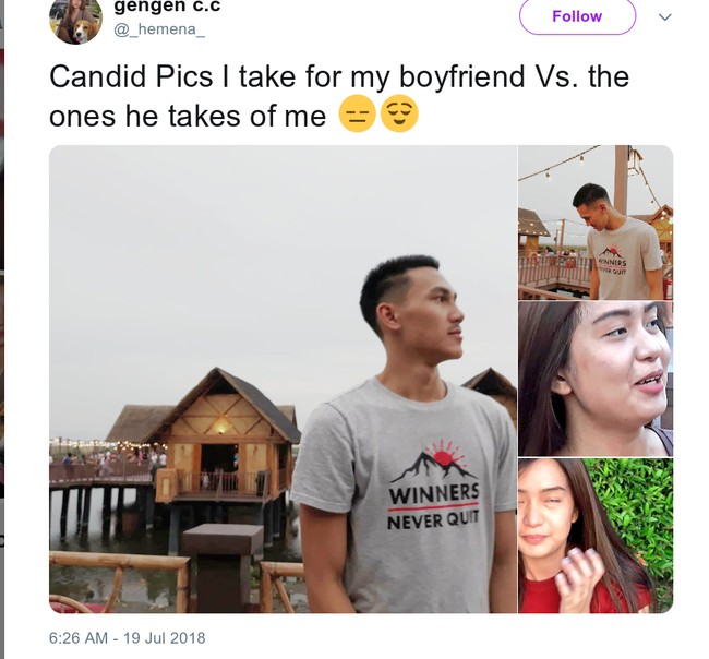 Entah memang tidak berbakat dalam memotreta atau sengaja ingin menangkan muka jelek sang pacar, hasil foto pria ini tentu tak akan dipajang sebagai foto profil. Foto: Twitter/Facebook