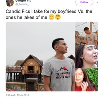 Entah memang tidak berbakat dalam memotreta atau sengaja ingin menangkan muka jelek sang pacar, hasil foto pria ini tentu tak akan dipajang sebagai foto profil. Foto: Twitter/Facebook