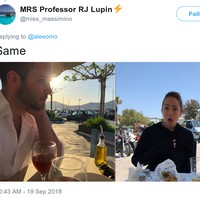 Berada di tempat yang sama tapi pria ini tampaknya tidak bisa menangkap keindahan pemandangan seperti si wanita. Foto: Twitter/Facebook