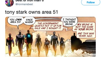 Ternyata Tony Stark yang memiliki Area 51 dalam komik, karena pemerintah AS menjual kepadanya. Foto: Twitter