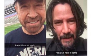 Chuck Norris dan Keanu Reeves ikut turun menyerbu Area 51, bisa kelar urusannya. Foto: Twitter