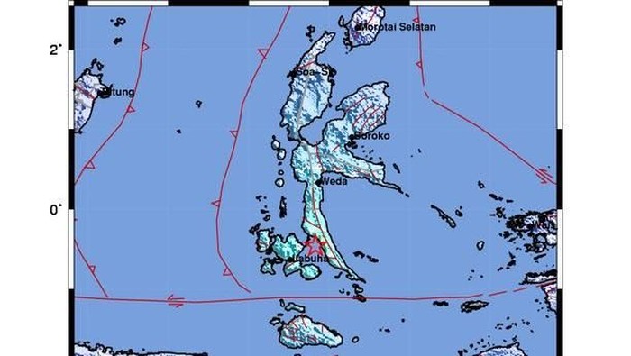 Ilustrasi gempa bumi M 5,3 di Labuha, Maluku Utara (dok. BMKG).