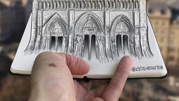 Pietro pernah membuat sketsa Notre-Dame yang belum lama ini kebakaran. Foto: instagram.com/citylivesketch/