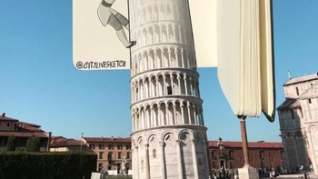 Memanjat menara Pisa. Foto: instagram.com/citylivesketch/