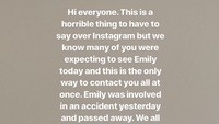 Ia meninggal dunia pada akhir pekan lalu usai mengalami kecelakaan tragis saat mengendarai skuter listrik miliknya. Dok. Instagram/emilyhartridge