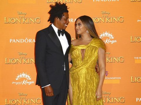 Singers Jay-Z, left, and Beyonce pose for photographers upon arrival at the 'Lion King' European premiere in central London, Sunday, July 14, 2019. (Photo by Joel C Ryan/Invision/AP)
