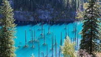 Kazakhstan memiliki Danau Kaindy dengan kedalaman mencapai 400 meter di Pegunungan Tian Shan. Awal mulanya danau ini adalah hutan yang tenggelam akibat gempa pada tahun 1911. Ozbalci/ Getty Images.