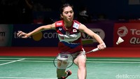 Begini penampilan Aya Ohori saat tampil di Indonesia Open 2019.