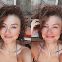 Agnes Monica terlihat cantik saat tua di aplikasi FaceApp. Foto: Instagram @agnezmo