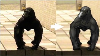 Kreasi lain yang berusaha menjelaskan pose aneh si gagak. (Foto: via Boredpanda.com)