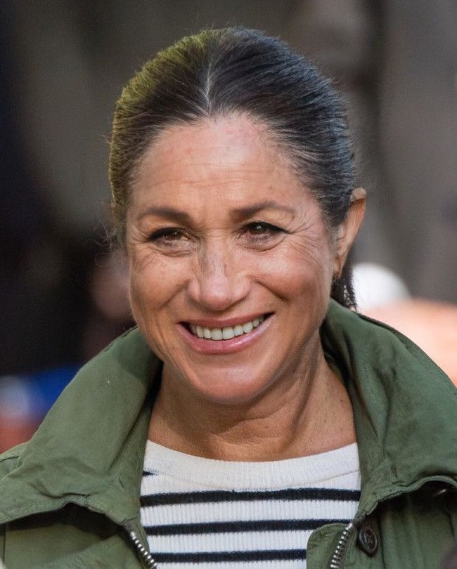 Aplikasi edit foto Face App untuk membuat wajah jadi tua saat ini tengah jadi tren. Ramai-ramai orang mencoba aplikasi tersebut. Dan inilah penampakan Meghan Markle ketika berusia 70-an.  Foto: Credit: Faceapp