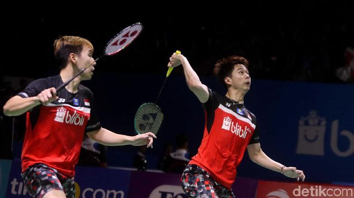 JUDI ONLINE Kevin Sanjaya Sukamuljo/Marcus Fernaldi Gideon menang mudah di babak pertama Japan Open 2019 (Foto: Pradita Utama)