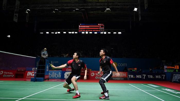 Hendra Setiawan/Mohammad Ahsan melaju ke babak perempatfinal Indonesia Open 2019. (Adek Berry/AFP) Hendra Setiawan/Mohammad Ahsan melaju ke babak perempatfinal Indonesia Open 2019. (Adek Berry/AFP)