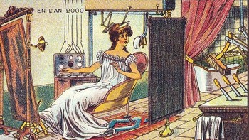 Kamar mandi otomatis. Ilustrasi lain dari rangkaian gambar futuristik En L’An 2000, adalah sebuah kamar mandi yang serba otomatis. Mungkin kita mungkin belum menggunakan sikat otomatis dan robot mesin rias. Tetapi saat ini kita sudah bisa mengontrol benda-benda di kamar mandi menggunakan aplikasi di smartphone. Foto: via Brainberries