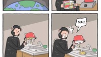 Ini sih bener-bener apes. Kalau masak mie instan baiknya diambil dengan garpu aja, ya. Foto: Instagram komik.grontol