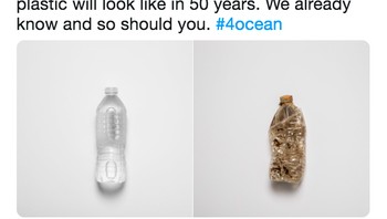 Ada pula yang bernada nasehat seperti ini, bahwa plastik takkan mudah musnah berapapun usianya. Jadi jangan buang plastik sembarangan ya. Foto: Twitter