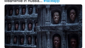 Koleksi wajah tua di Rusia, tempat asal FaceApp. Konon, data pengguna dikirim ke Rusia. Foto: Twitter