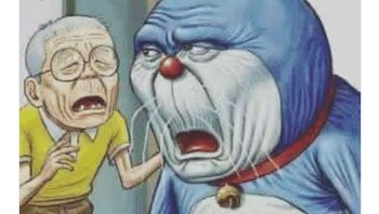 Tua sekali Nobita dan Doraemon setelah memakai FaceApp. Foto: Twitter