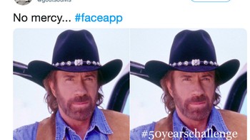 FaceApp rupanya tak berpengaruh pada wajah Chuck Norris. Foto: Twitter