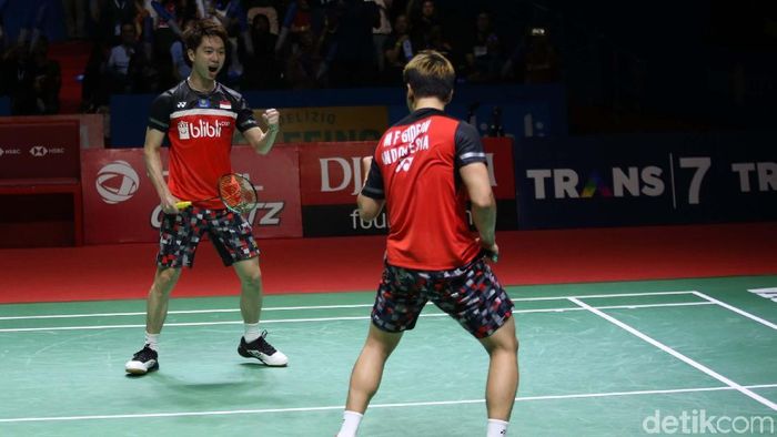 Kevin Sanjaya Sukamuljo/Marcus Fernaldi Gideon percaya diri menatap Japan Open 2019. (Foto: Agung Pambudhy/detikcom)