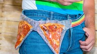 The Pizza Fanny Pack ini merupakan sebuah kantong khusus untuk potongan pizza. Istimewa/Unnecessary Inventions.