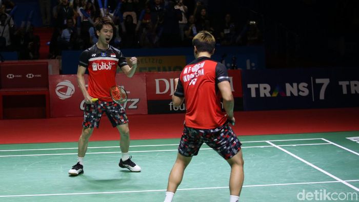 Kevin Sanjaya Sukamuljo/Marcus Fernaldi Gideon akan melawan Hendra Setiawan/Mohammad Ahsan di final Indonesia Open 2019.Foto: Agung Pambudhy Kevin Sanjaya Sukamuljo/Marcus Fernaldi Gideon akan melawan Hendra Setiawan/Mohammad Ahsan di final Indonesia Open 2019.Foto: Agung Pambudhy