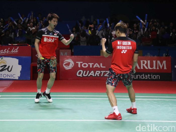 JUDI ONLINE Kevin Sanjaya Sukamulja dan Marcus Fernaldi Gideon maju ke final Japan Open 2019. (Foto: Pradita Utama/detikSport)