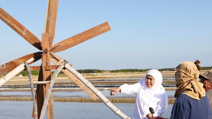 Gubernur Jatim Khofifah Indar Parawansa bertemu petani garam/Foto: Dok. Pemprov Jatim Gubernur Jatim Khofifah Indar Parawansa bertemu petani garam/Foto: Dok. Pemprov Jatim