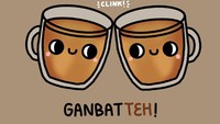 Ingin mengungkapkan kata semangat dalam bahasa Jepang dengan teh, seniman ini merubah kata ganbatte menjadi ganbatteh. Foto: Instagram @laughandbelly